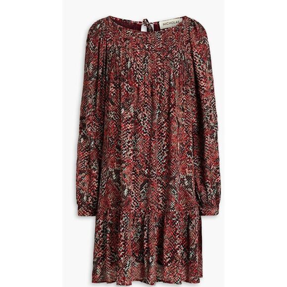 NICHOLAS Devan gathered snake-print crepe mini dress in Burgundy NWT Size 4 - Picture 3 of 11